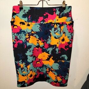 LuLaRoe Cassie Womens Large Midi Skirt Bright Floral Print Quilted NWT